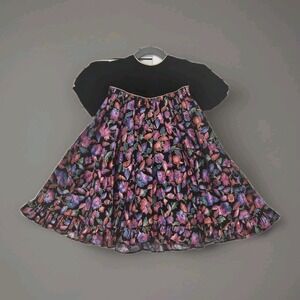 80's Peaches N Cream Dress Girls 4T Floral Metallic Pink Green Gold Cottage Core